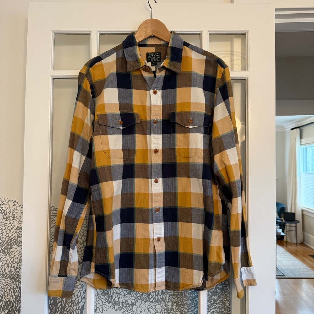 J.Crew Plaid Men's Button Down Check Shirt in Yellow and Blue